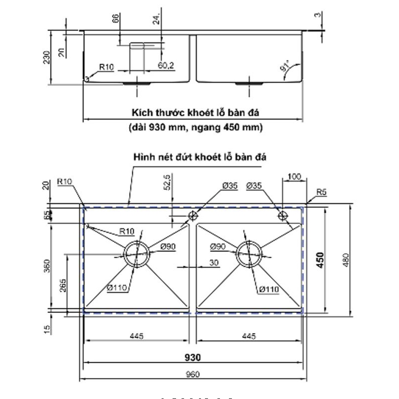 Chậu rửa chén Luxta LC9648-3.0